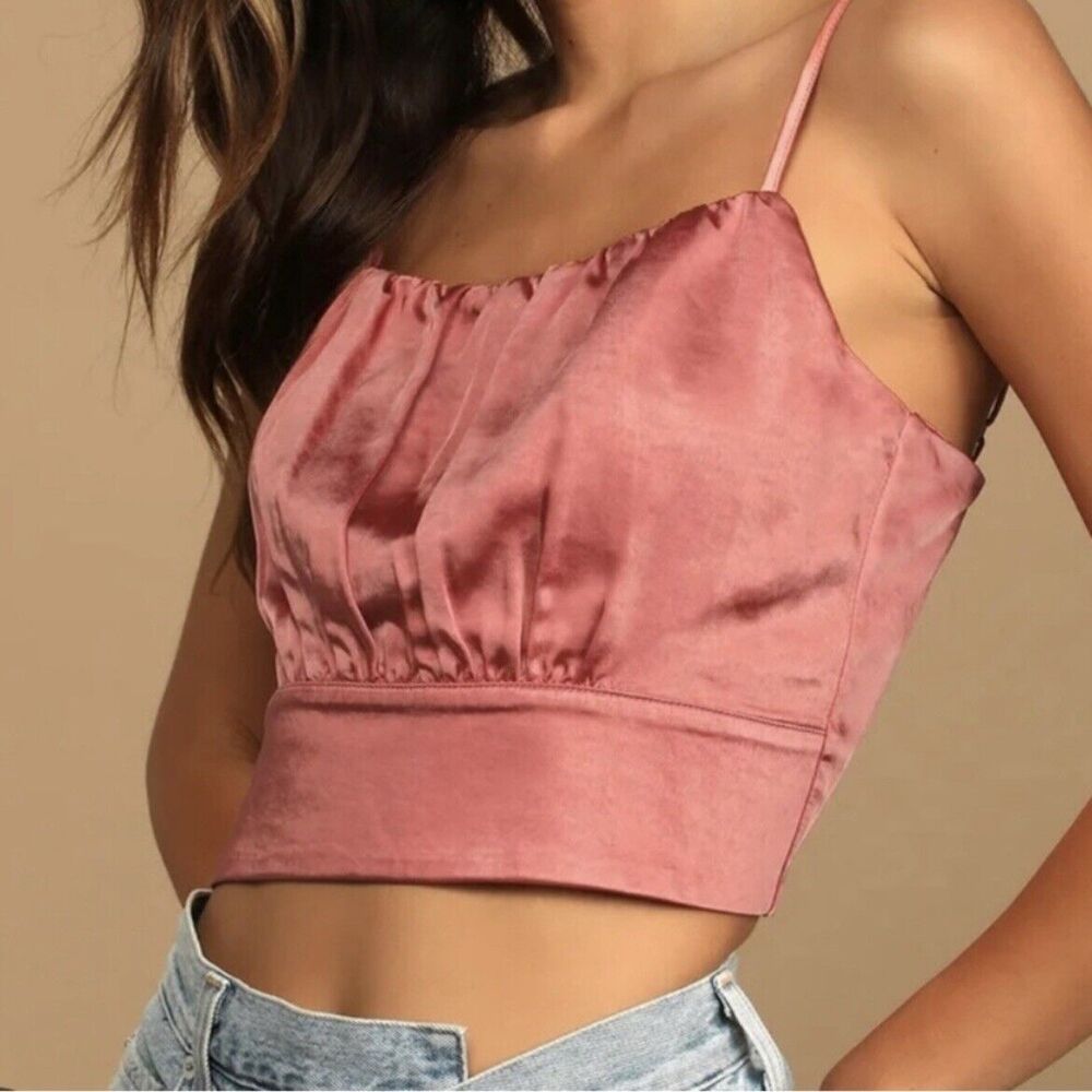 Lulus Luxe'd Out Rusty Rose‎ Satin Cropped Tank Top Medium New